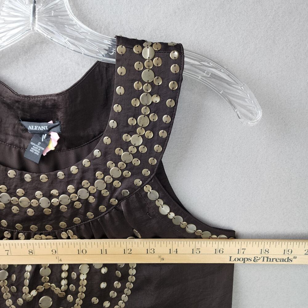 Alfani Shift Dress Size 2 Brown Metal Embellishments Lined Sleeveless - Picture 6 of 10